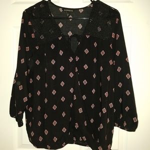 Black Diamond Design Tie Neck LIne Blouse